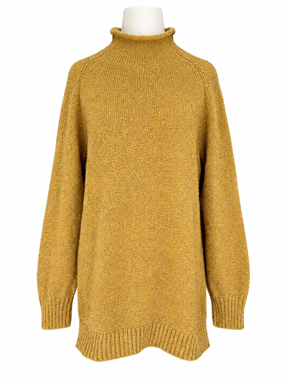 L.L. Bean Women XL Cotton Ragg Sweater Funnel Neck Pullover Mustard Gold Marled